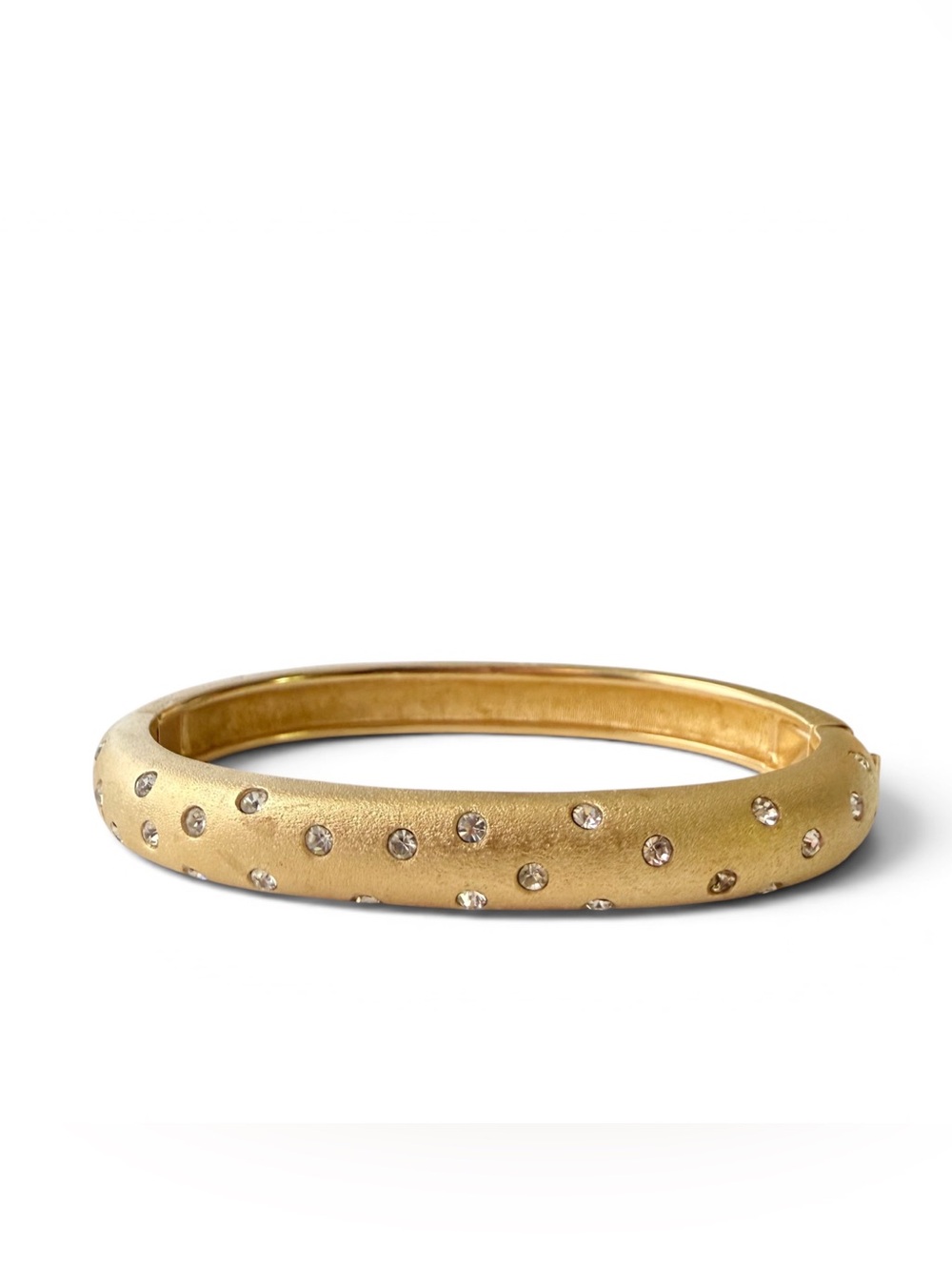 Vintage Swarovski Brushed Goldtone Clear Rhinestone Oval Hinged Bracelet FLAWS